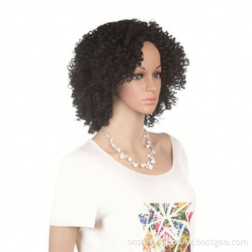 MYZYR's own brand 12-inch heat-resistant curly hair synthetic African wig, cheap high-quality synthetic wig supplier (black)